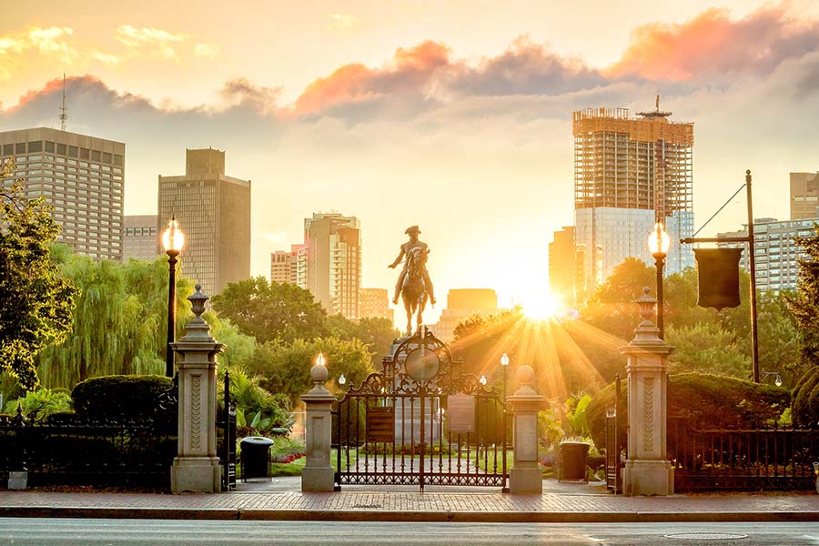 Client Center - Paul Revere Statue And Park In Boston Massachusetts At Sunset