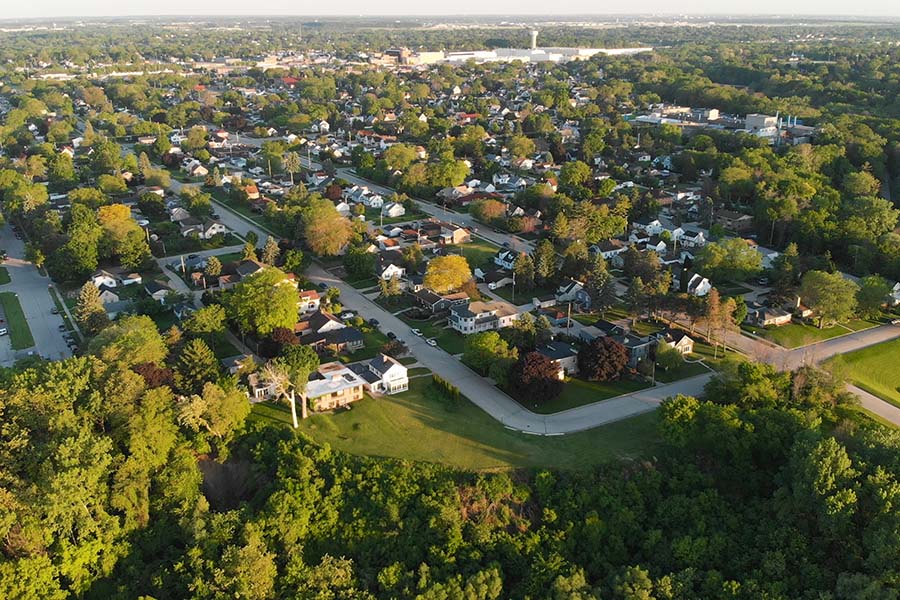 Dedham MA - Aerial View of Small Town Dedham Massachusetts